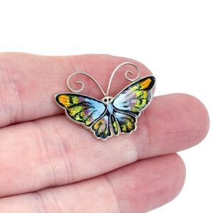 David Andersen Guilloche Multicolor Enamel Sterling Silver Butterfly Pin Brooch